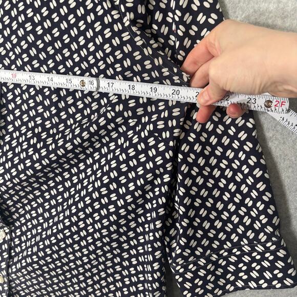 Lands End Shirt 10 Navy White Button Cotton‎ Stretch Sailor Career Office Casual - Picture 7 of 12